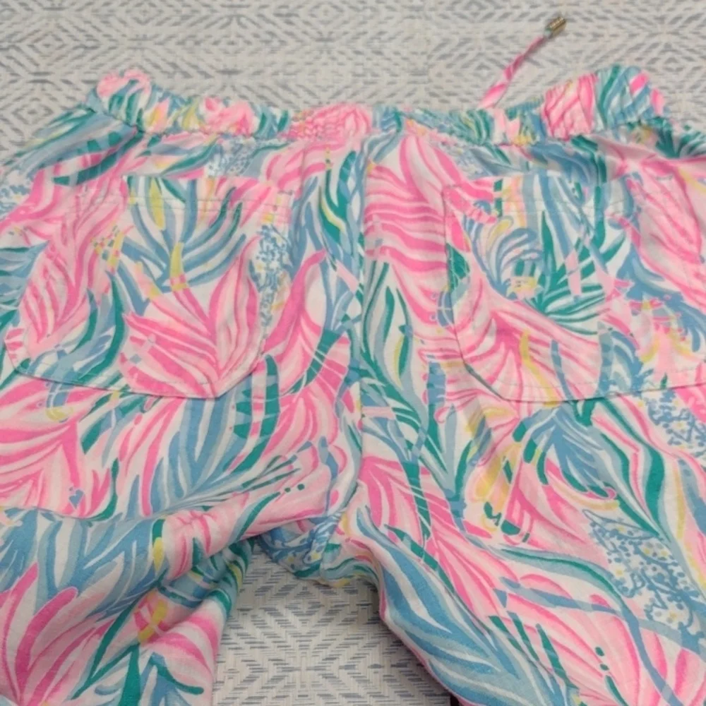Lilly Pulitzer 100% linen Pink and Blue Tropical Pants - Picture 6 of 16